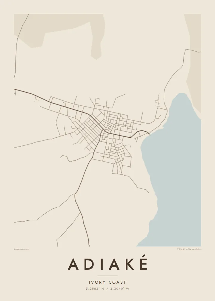 Adiaké map poster — Sand