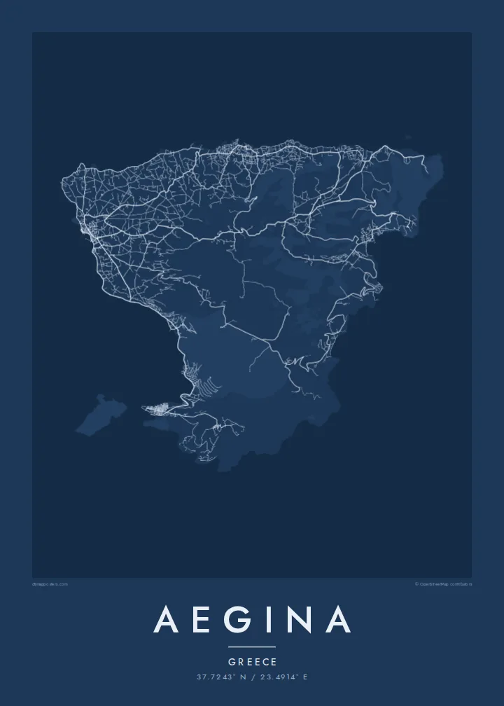 Aegina map poster — Blueprint style