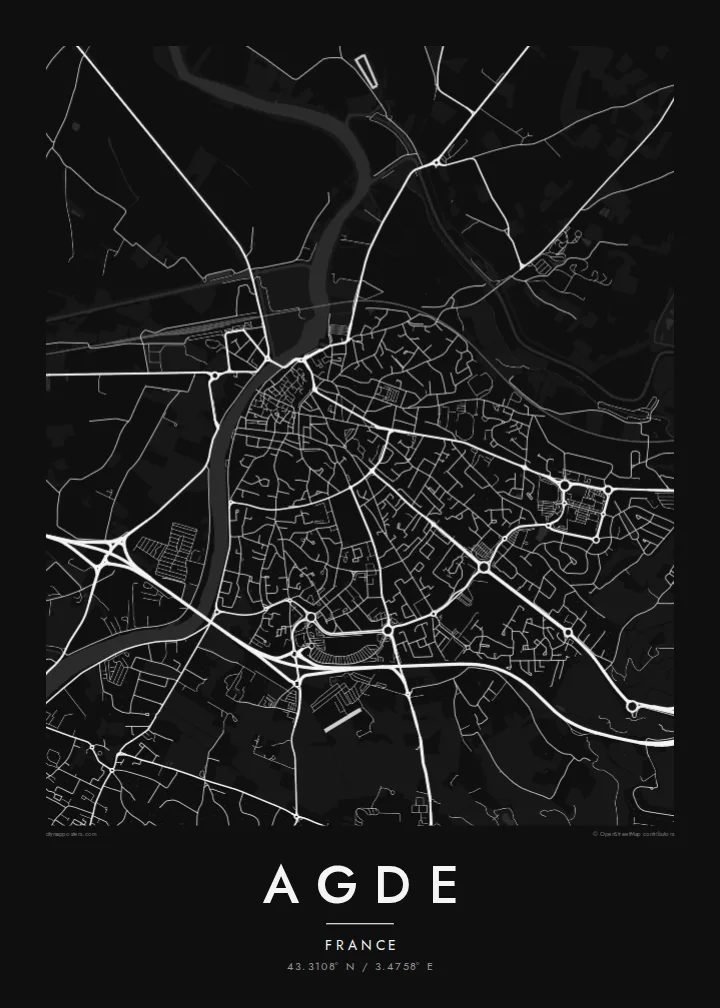 Agde map poster — Noir style