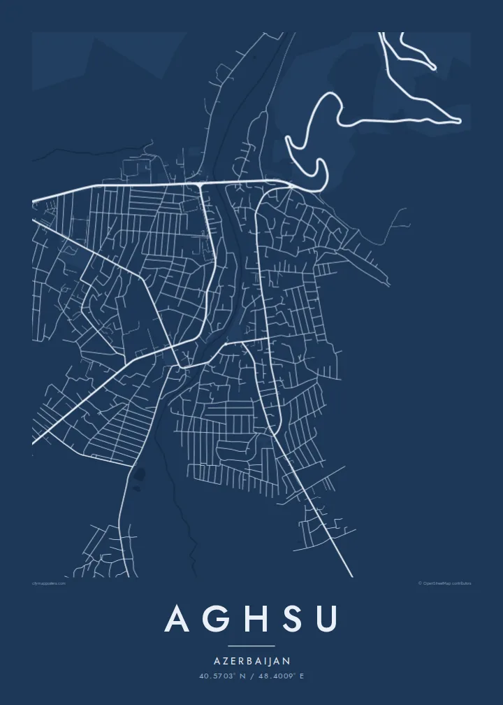 Aghsu map poster — Blueprint style