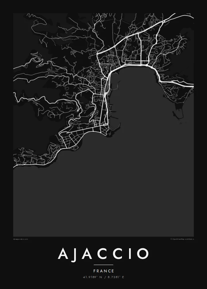 Ajaccio map poster — Noir