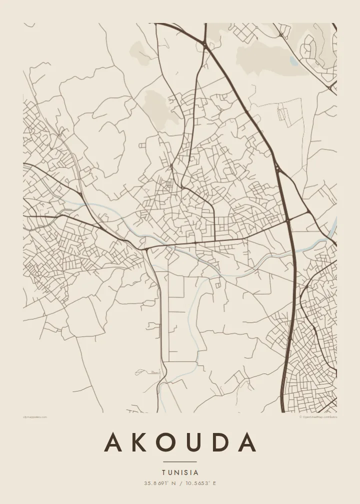 Akouda map poster — Sand