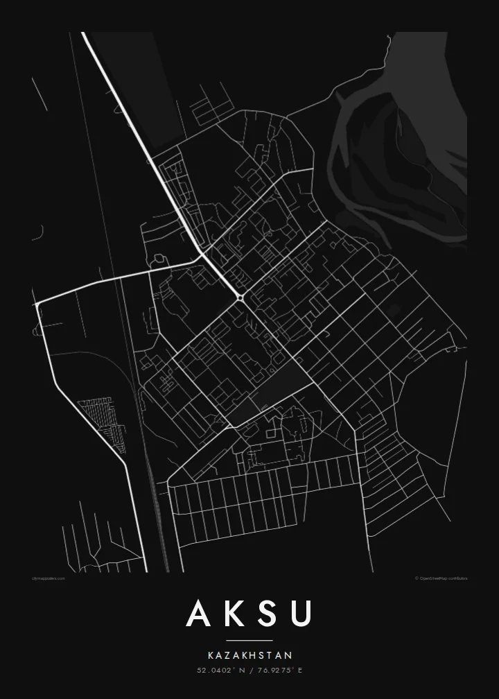 Aksu map poster — Noir