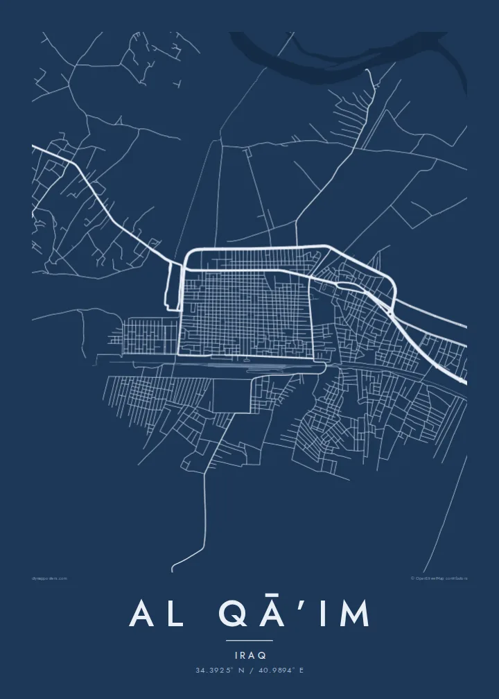 Al Qā’im map poster — Blueprint style