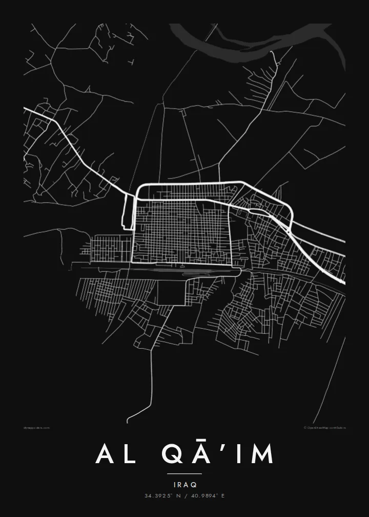 Al Qā’im map poster — Noir style