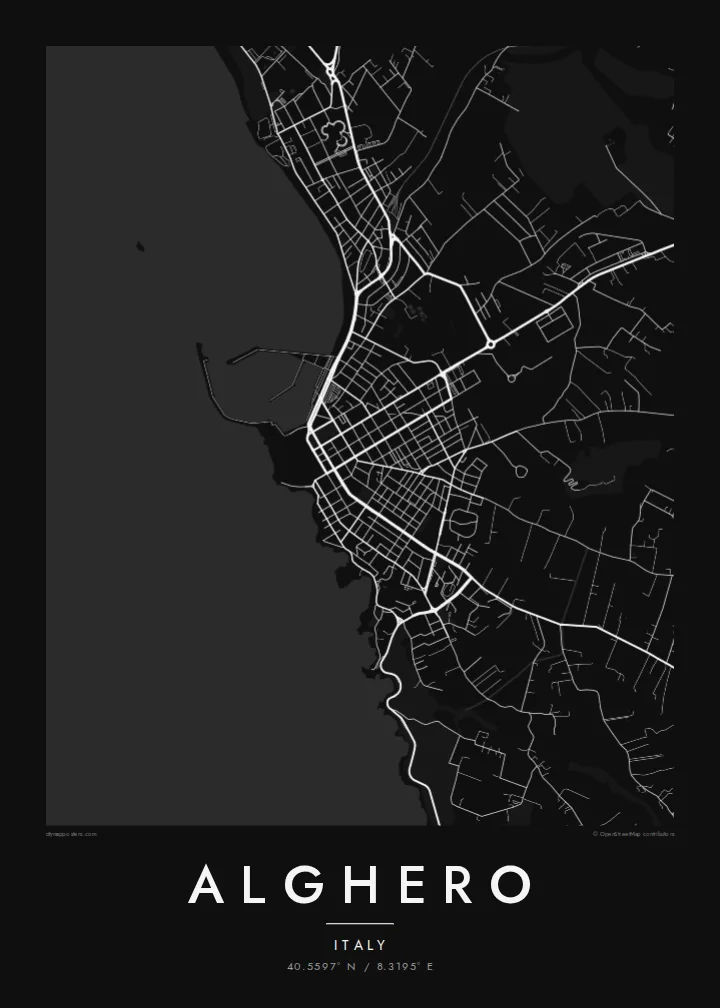 Alghero map poster — Noir style