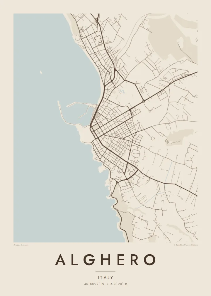 Alghero map poster — Sand style
