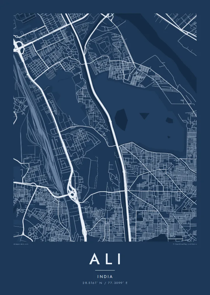 Ali map poster — Blueprint style
