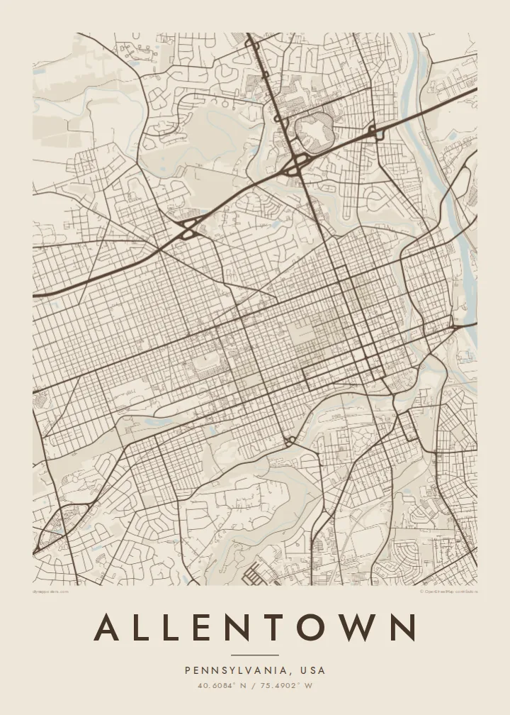 Allentown map poster — Sand style