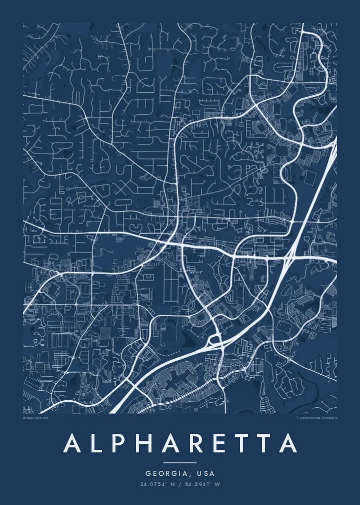 Alpharetta map poster — Blueprint style