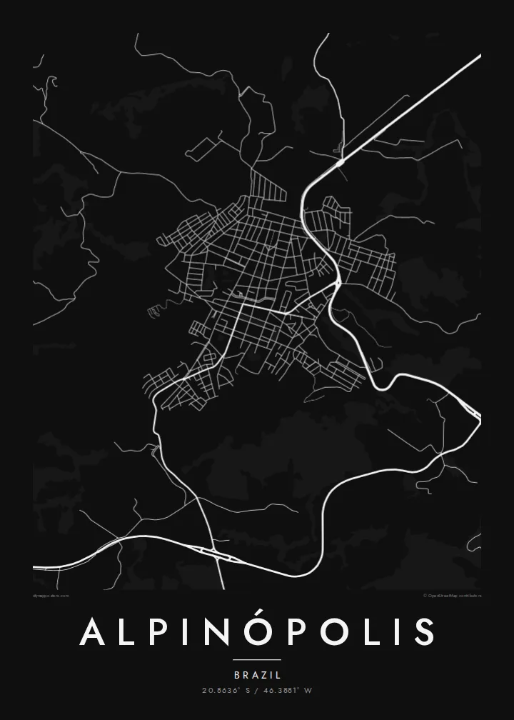 Alpinópolis map poster — Noir