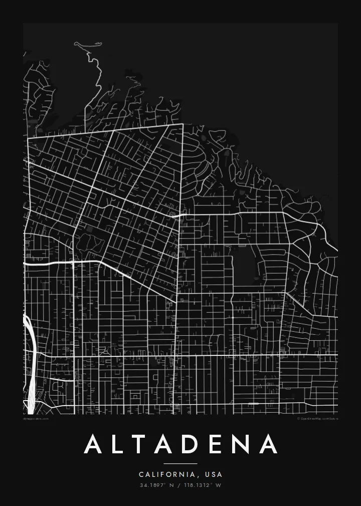 Altadena map poster — Noir style