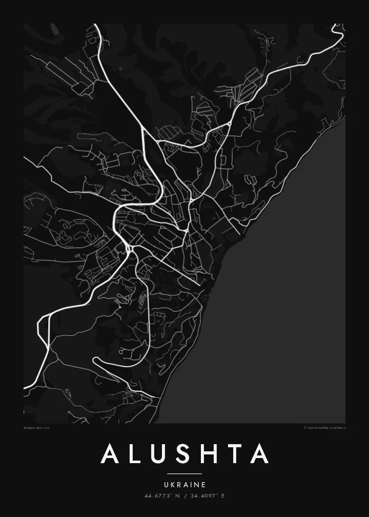 Alushta map poster — Noir