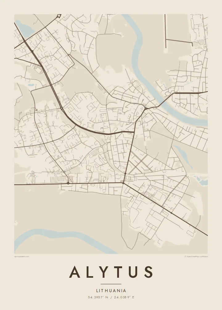Alytus map poster — Sand