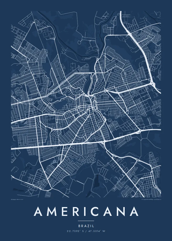 Americana map poster — Blueprint style