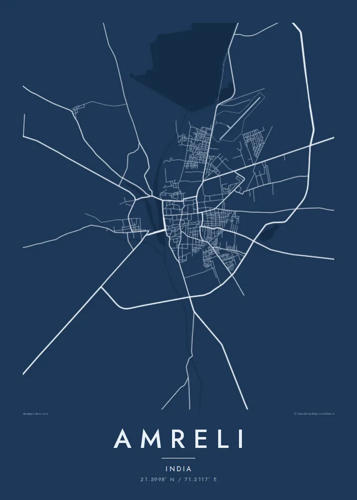 Amreli map poster — Blueprint style