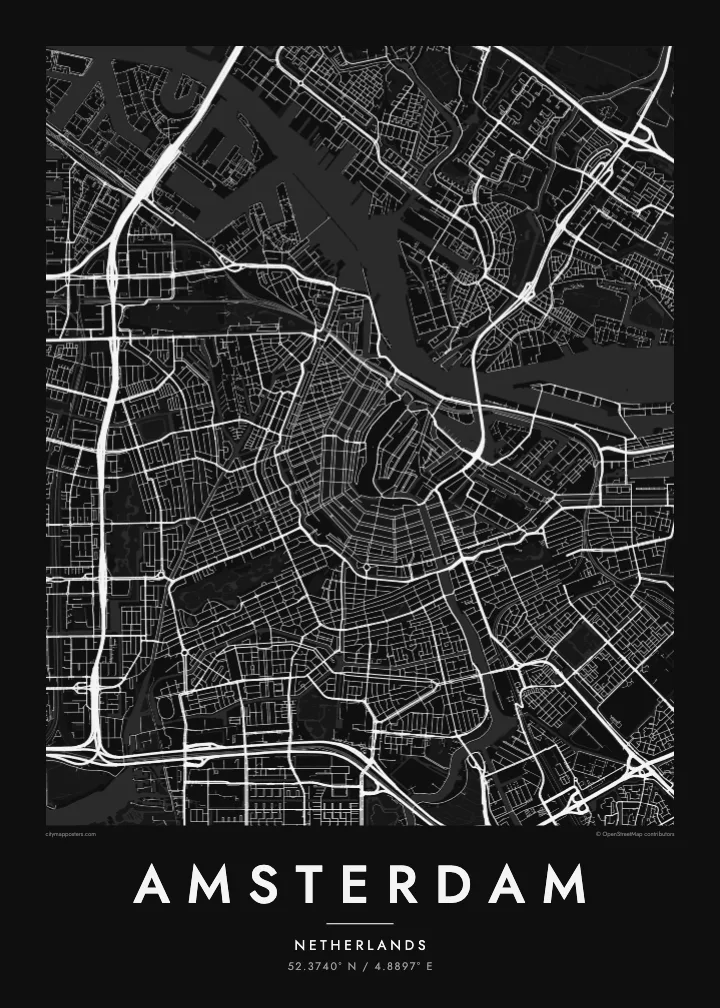 Amsterdam map poster — Noir