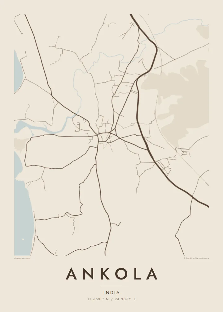 Ankola map poster — Sand style
