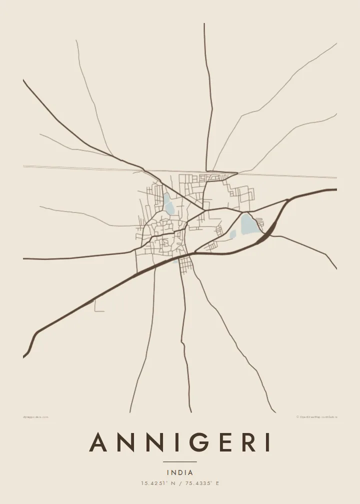 Annigeri map poster — Sand