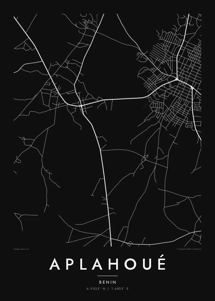 Aplahoué map poster — Noir