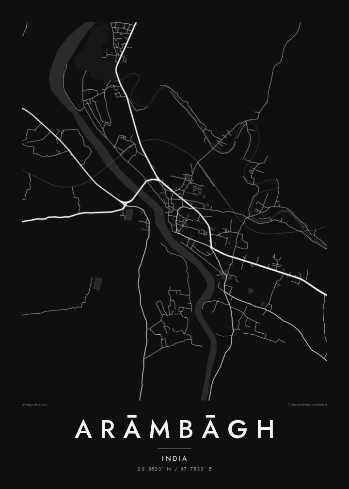 Arāmbāgh map poster — Noir style
