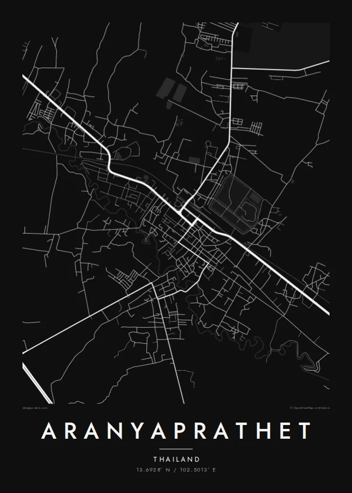Aranyaprathet map poster — Noir