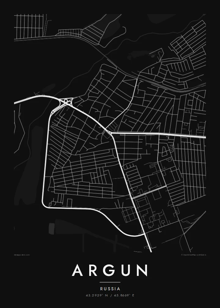 Argun map poster — Noir