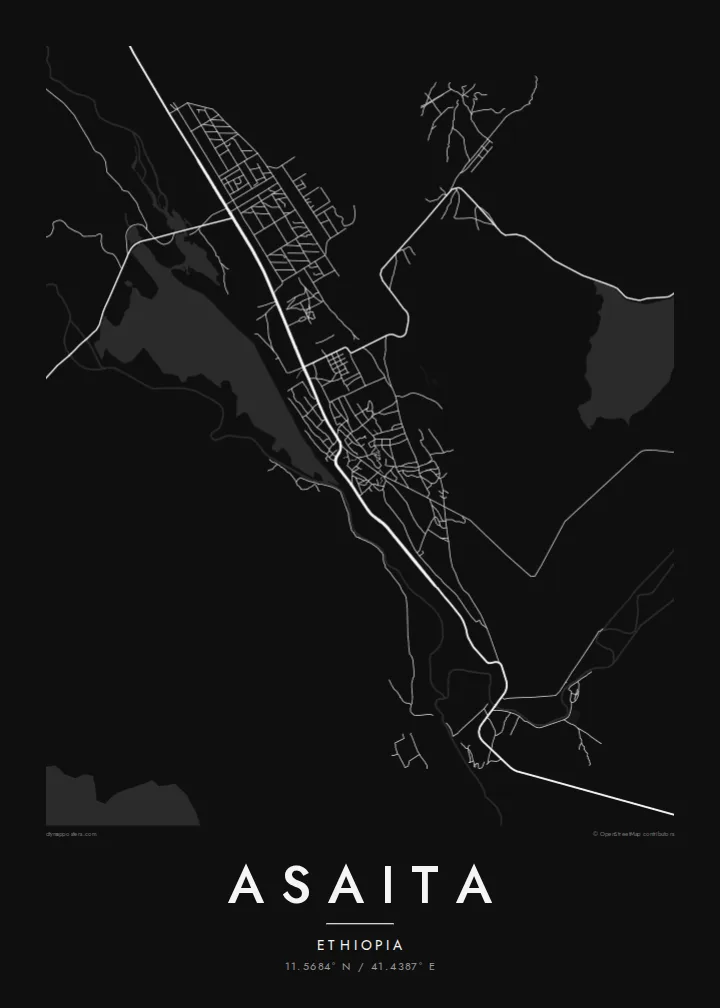 Asaita map poster — Noir style