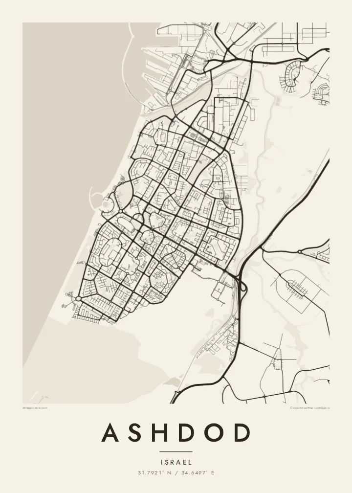 Ashdod map poster — Paper style