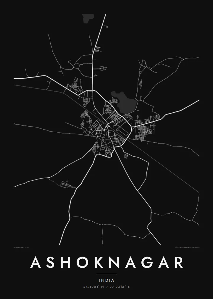 Ashoknagar map poster — Noir style