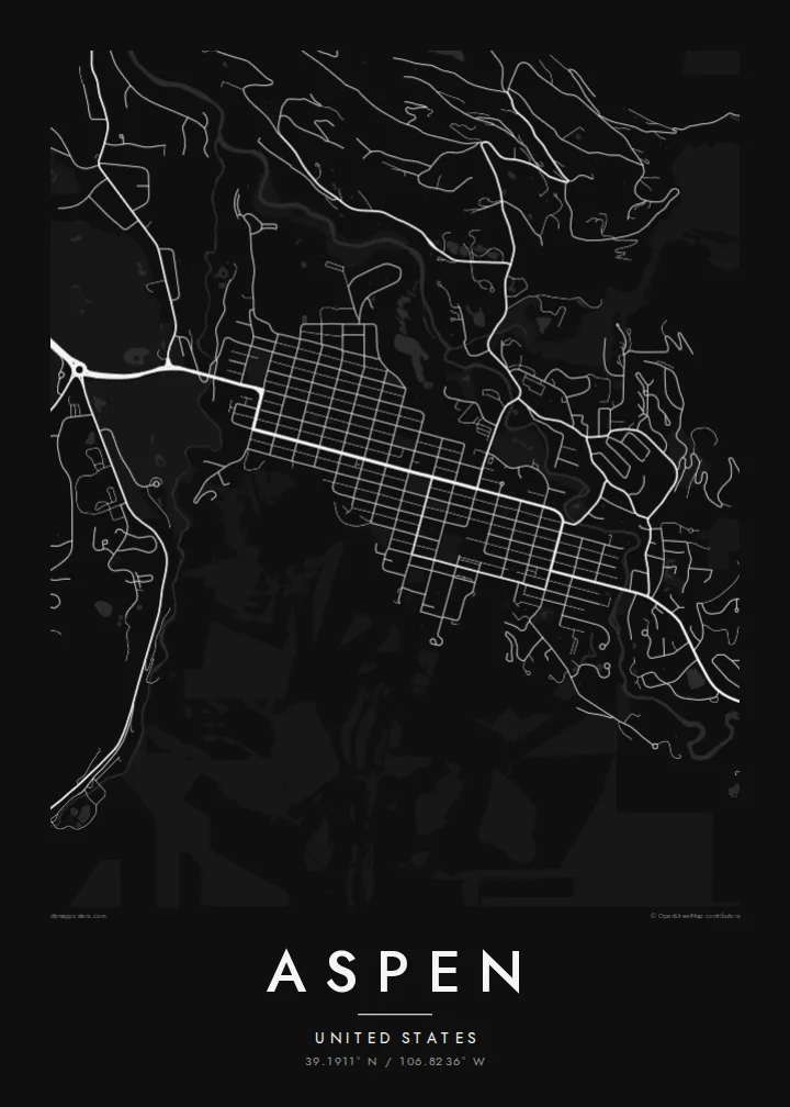 Aspen map poster — Noir style