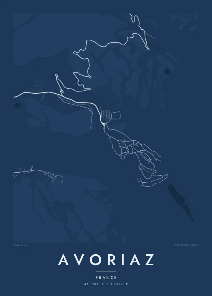 Avoriaz map poster — Blueprint style