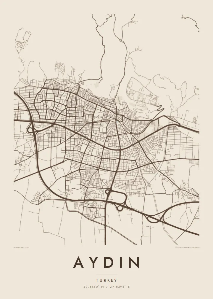 Aydın map poster — Sand style