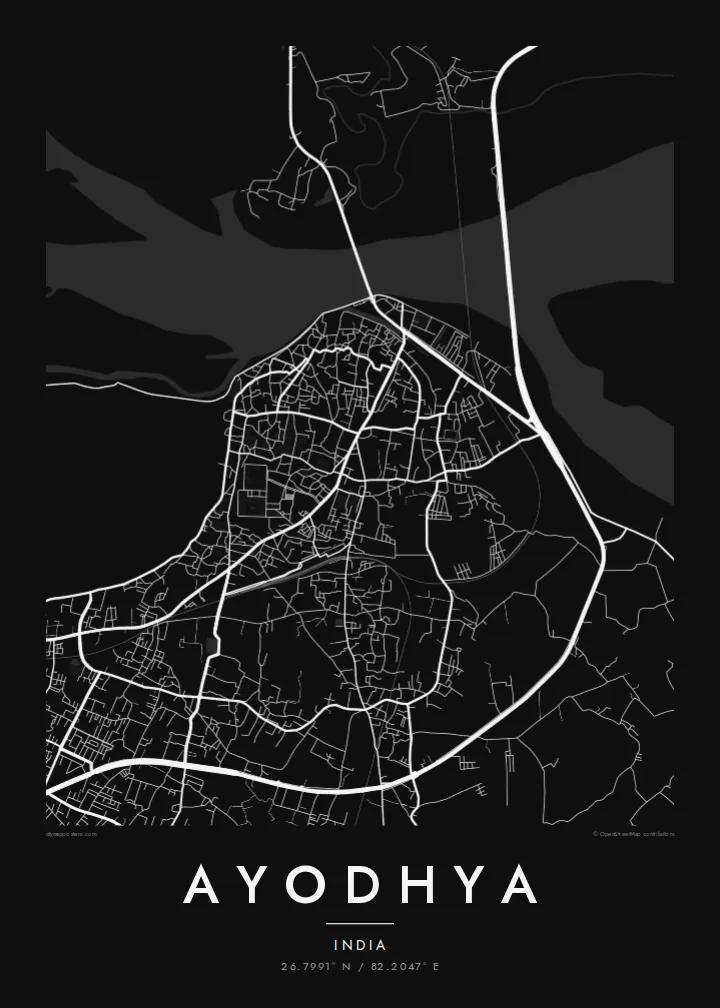 Ayodhya map poster — Noir style