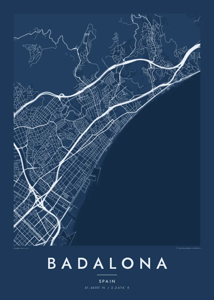 Badalona map poster — Blueprint style