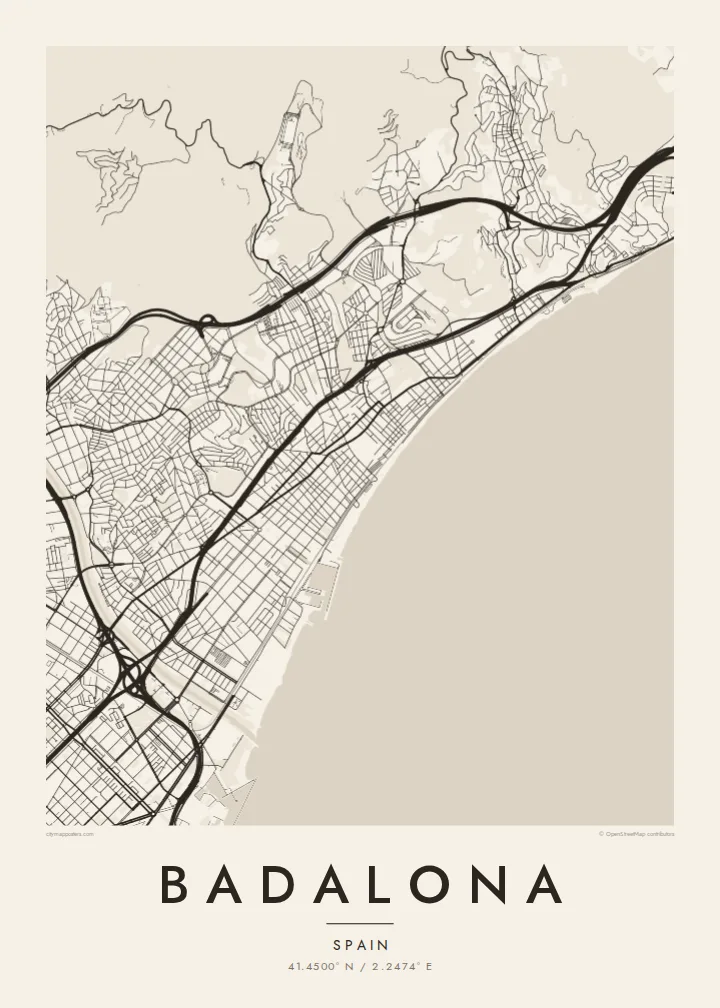Badalona map poster — Paper style
