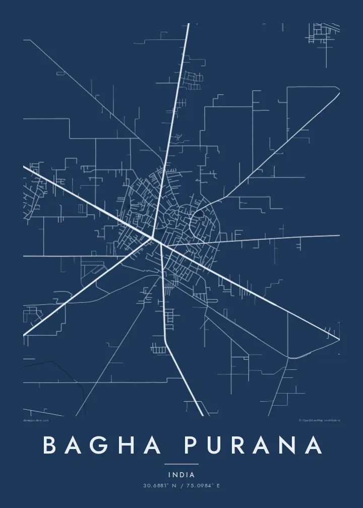 Bagha Purana map poster — Blueprint style