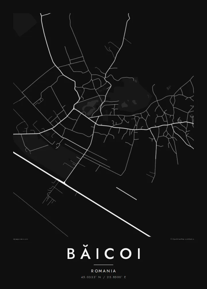 Băicoi map poster — Noir