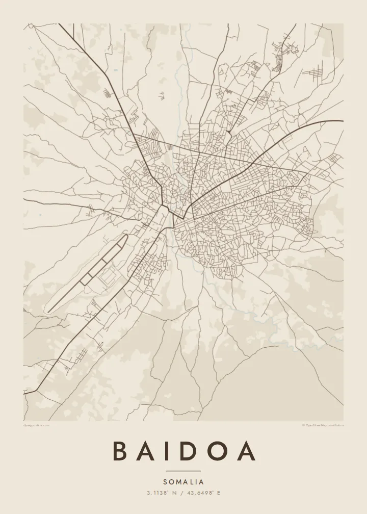 Baidoa map poster — Sand style
