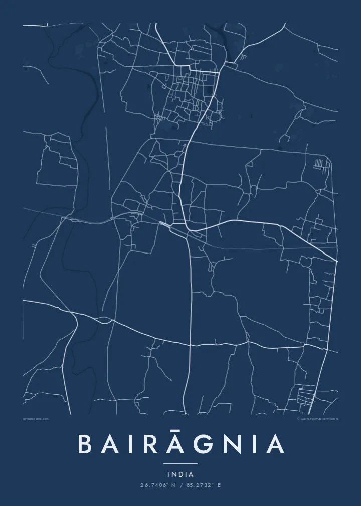 Bairāgnia map poster — Blueprint style