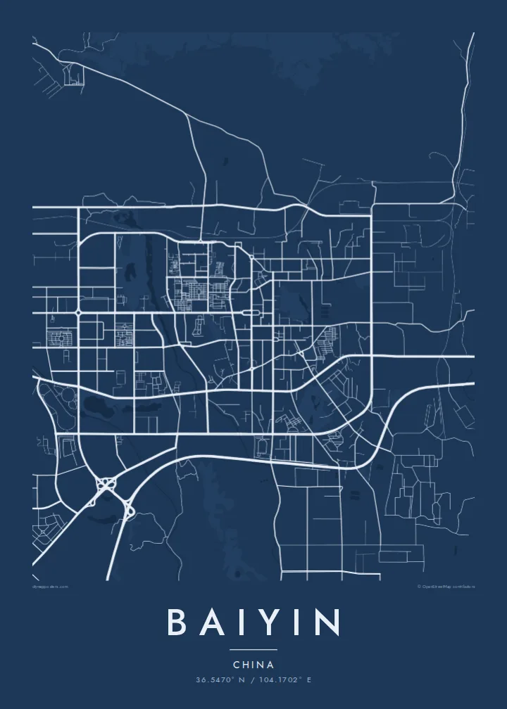 Baiyin map poster — Blueprint style