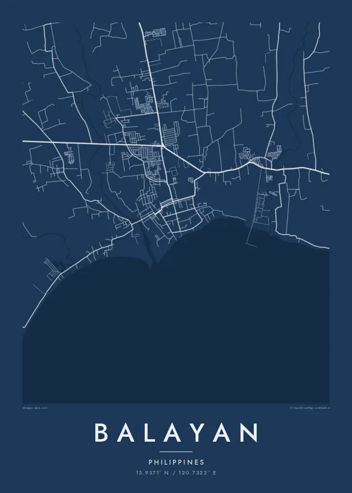 Balayan map poster — Blueprint style