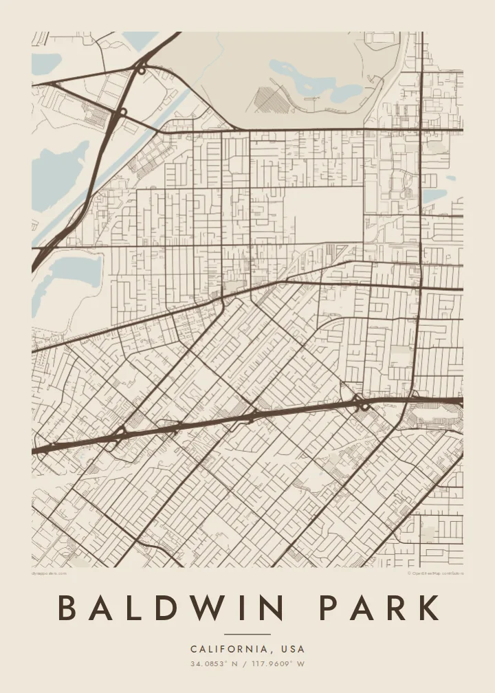 Baldwin Park map poster — Sand style