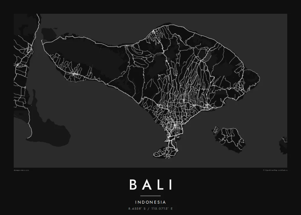 Bali map poster — Noir