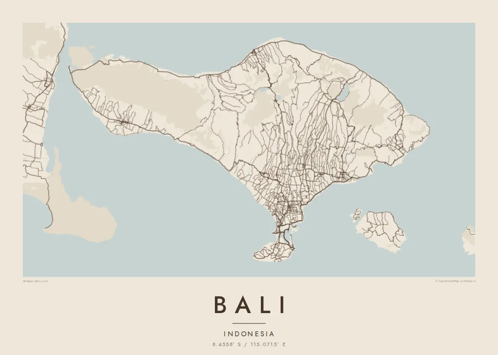 Bali map poster — Sand