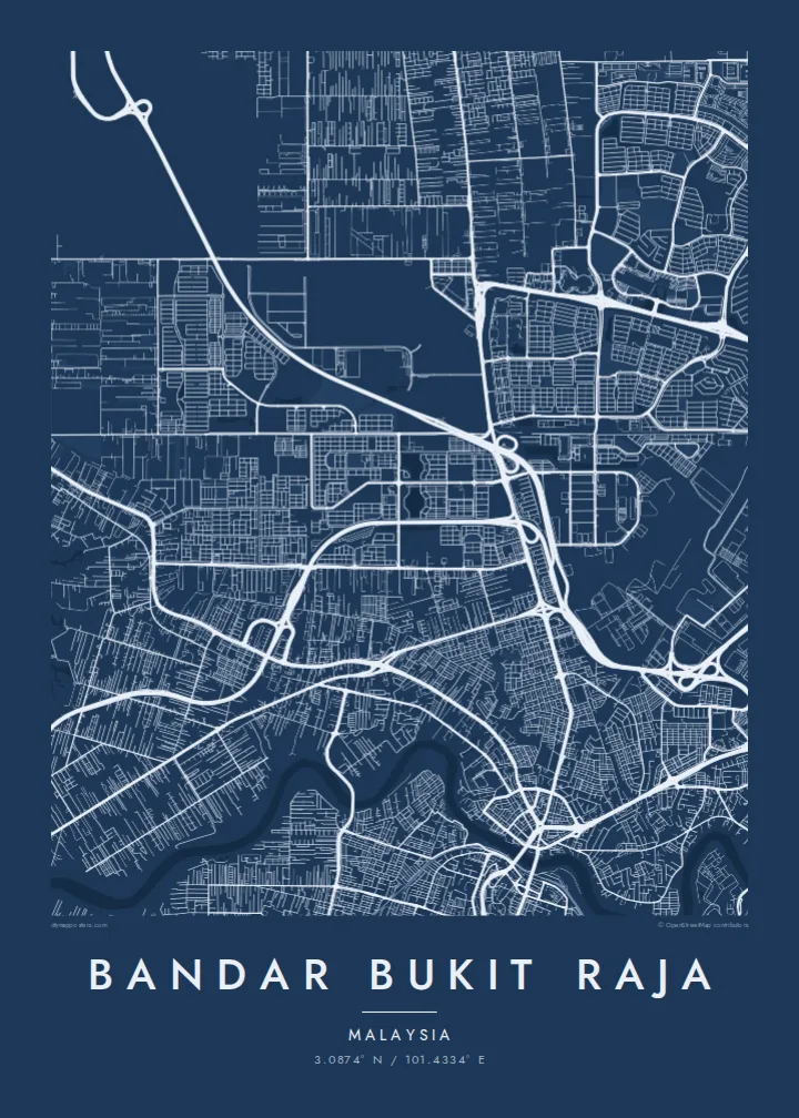 Bandar Bukit Raja map poster — Blueprint style