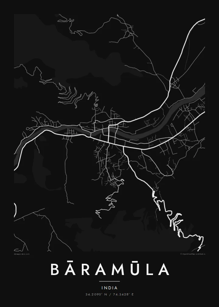Bāramūla map poster — Noir