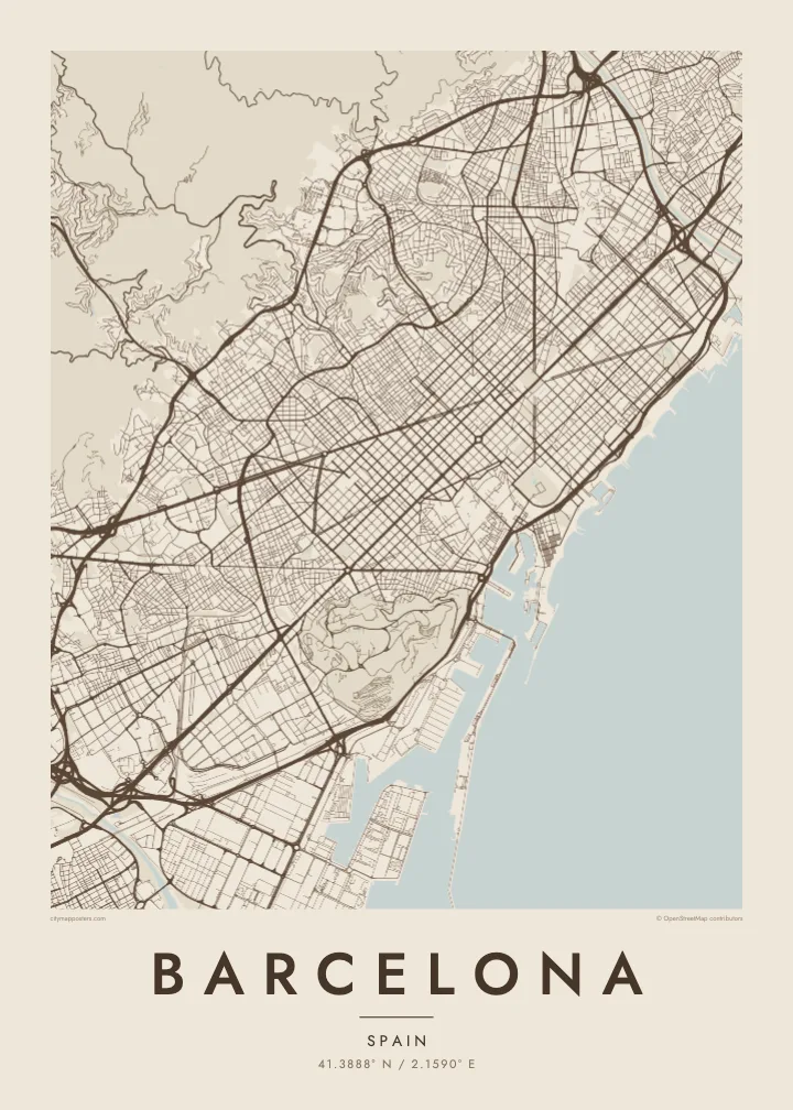 Barcelona map poster — Sand