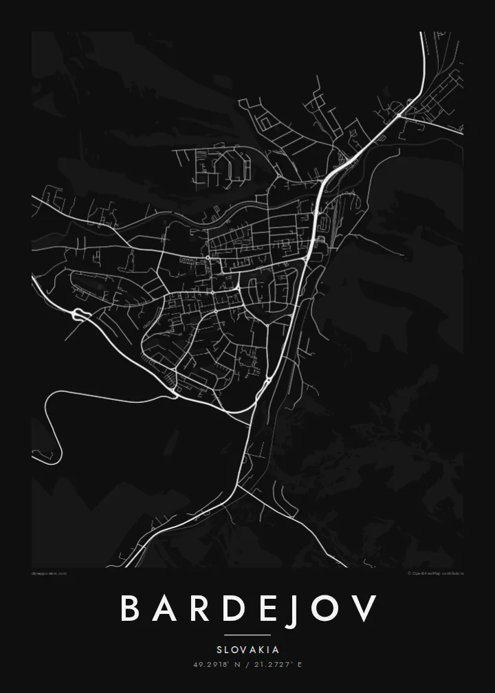 Bardejov map poster — Noir style