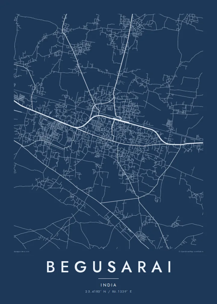 Begusarai map poster — Blueprint style